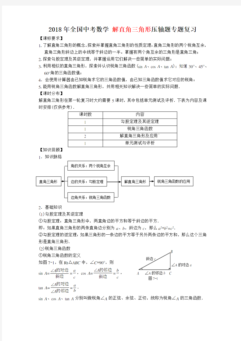 2018年全国中考数学 解直角三角形压轴题专题复习