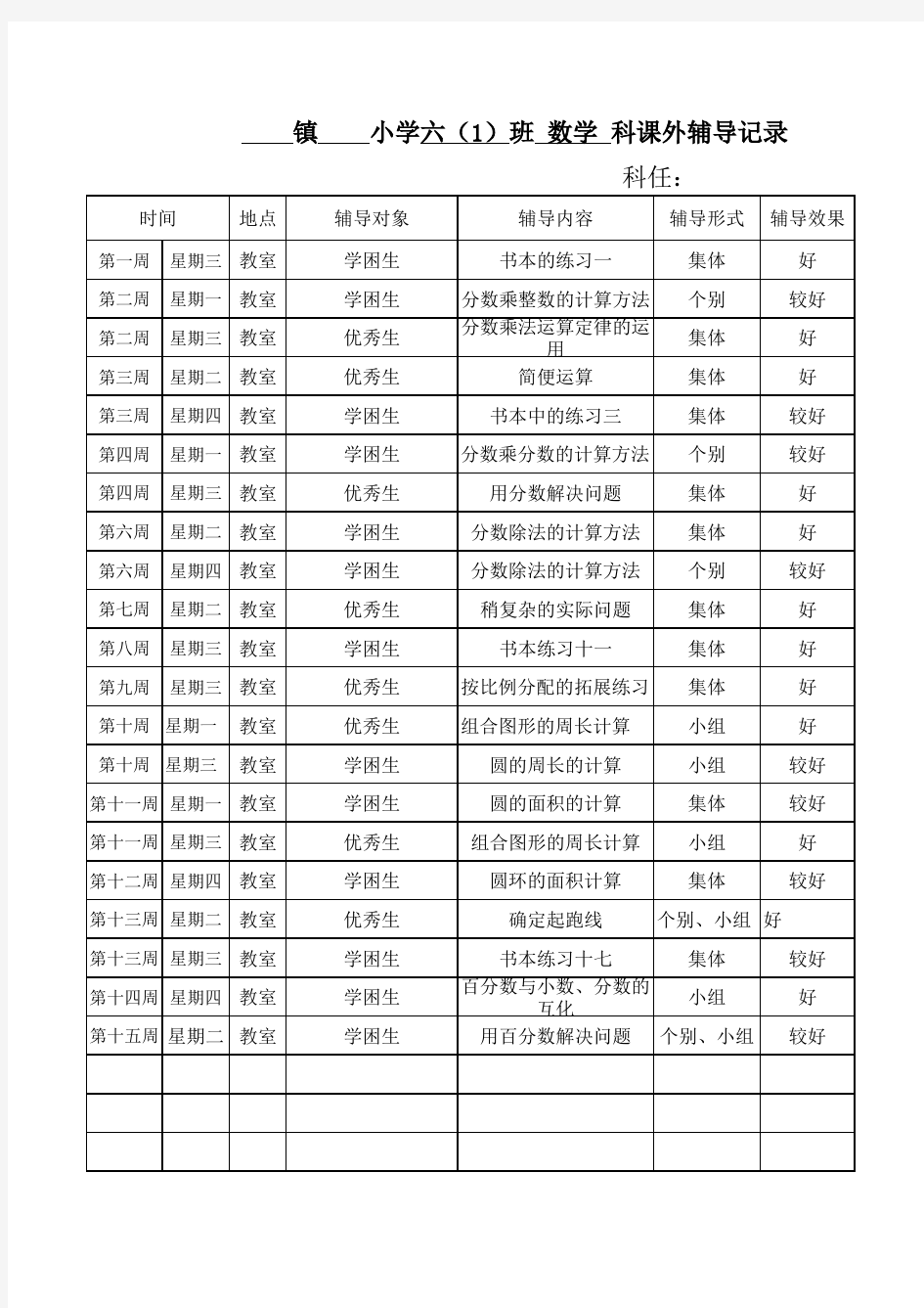 六年级数学课外辅导记录681