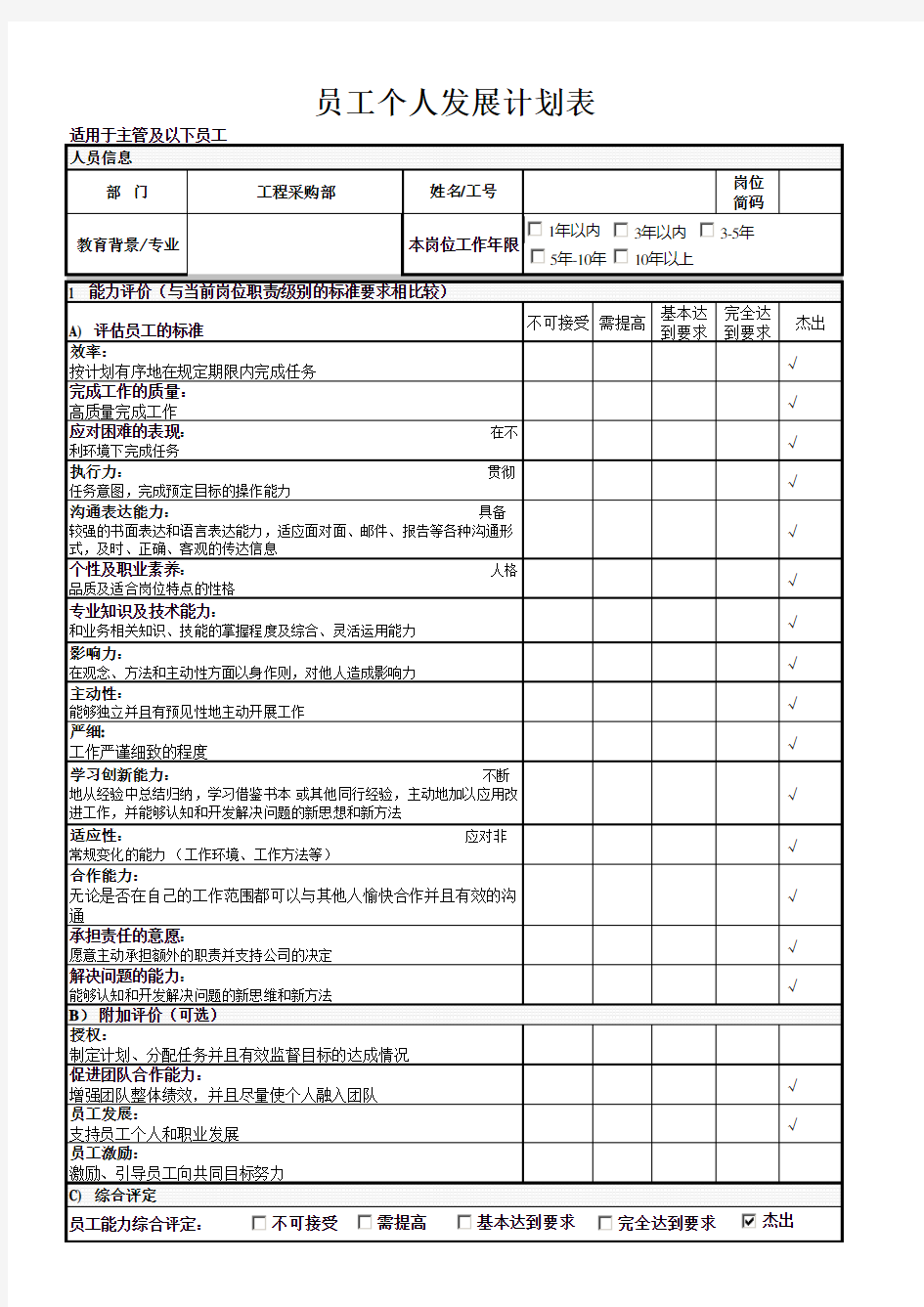 员工个人发展计划表