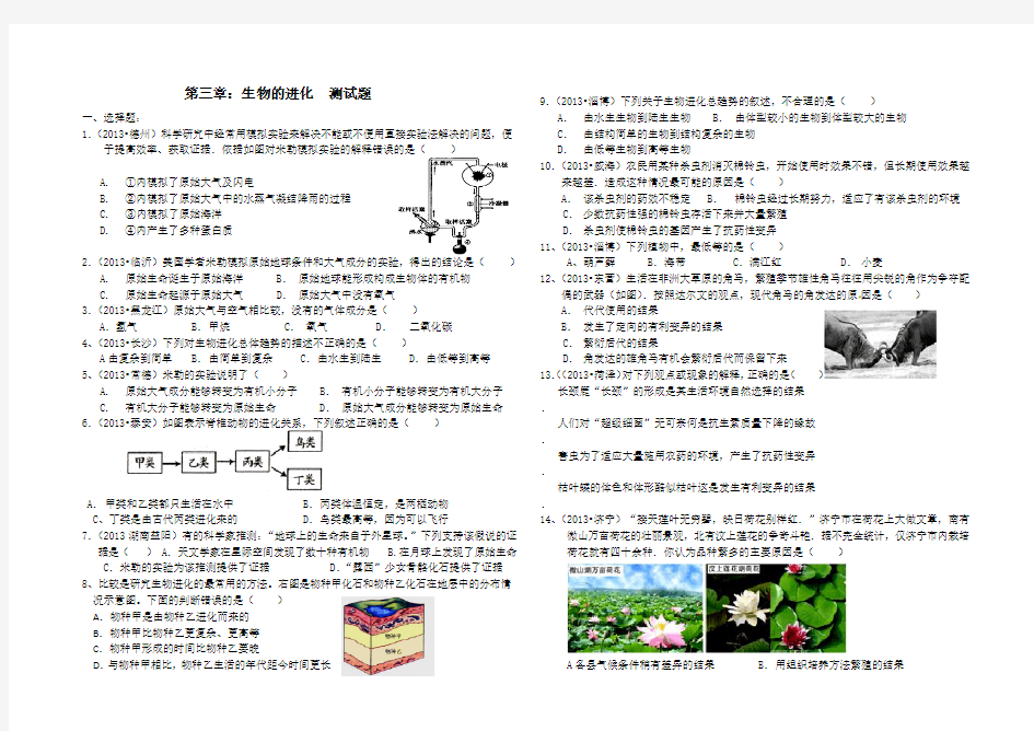 2014第三章：生物的进化测试题(最新)