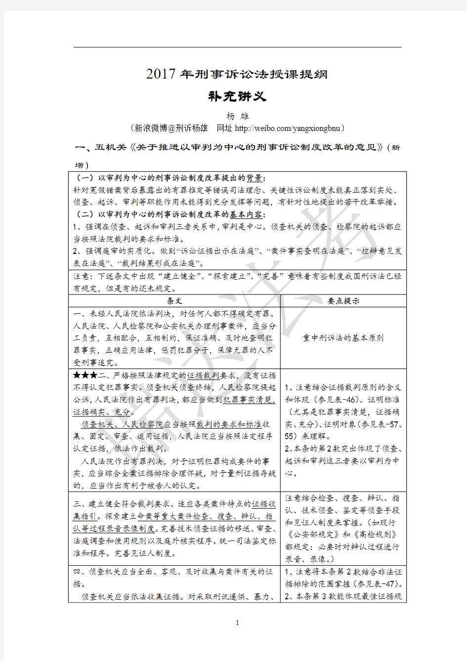 2017年刑事诉讼法授课提纲