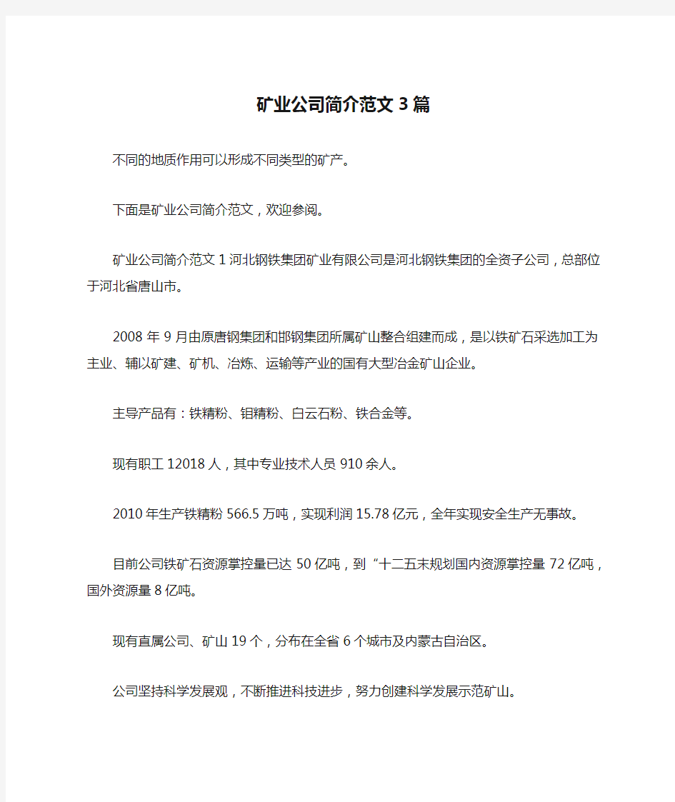 矿业公司简介范文3篇