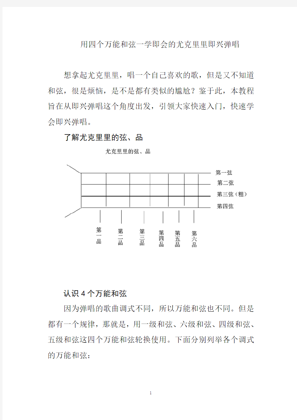 用四个万能和弦一学即会的尤克里里即兴弹唱