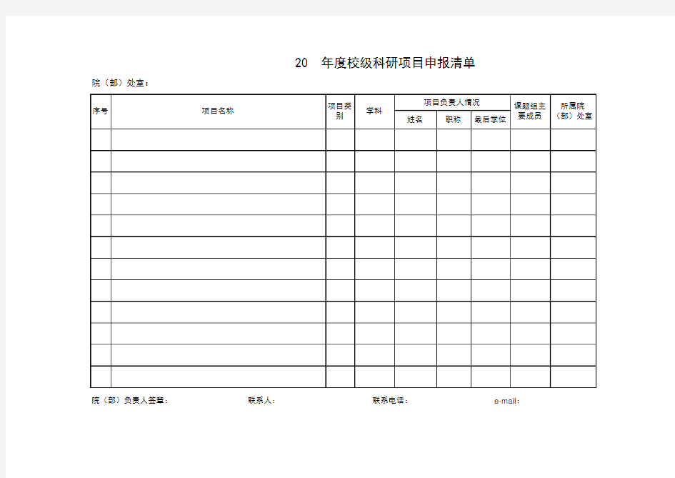 科研项目申报汇总表