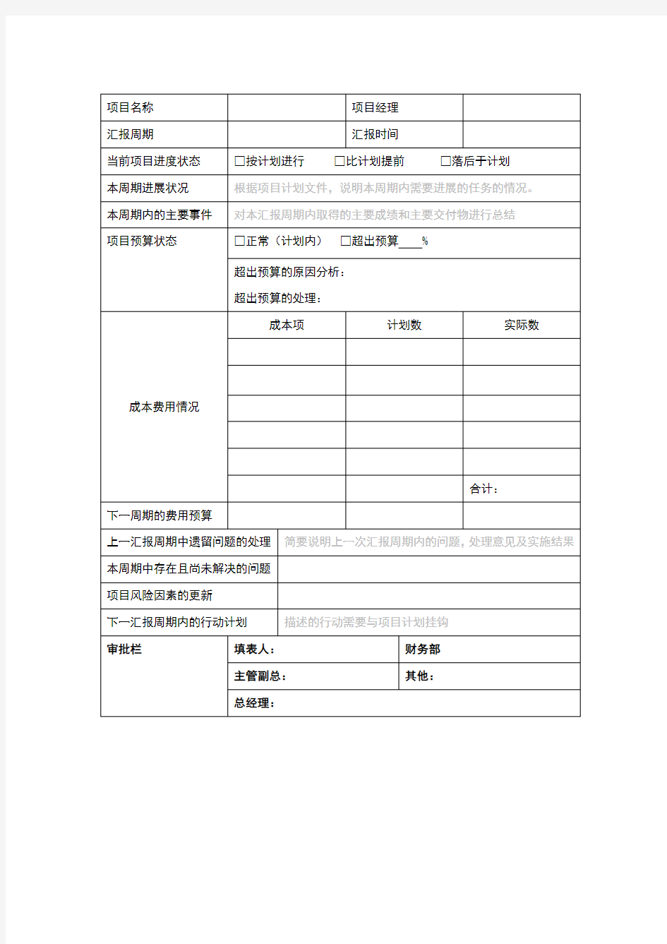 项目状态报告