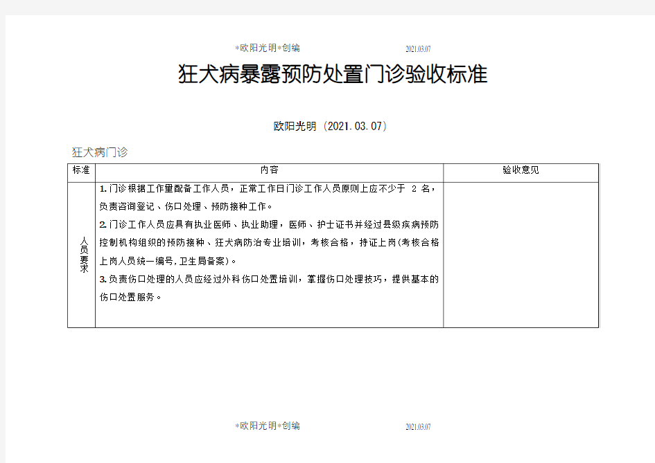 狂犬病暴露预防处置门诊验收标准之欧阳光明创编