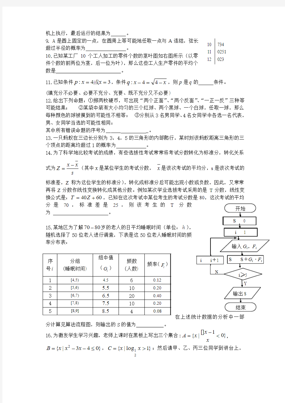 2019-2020年高二数学期中试题及答案