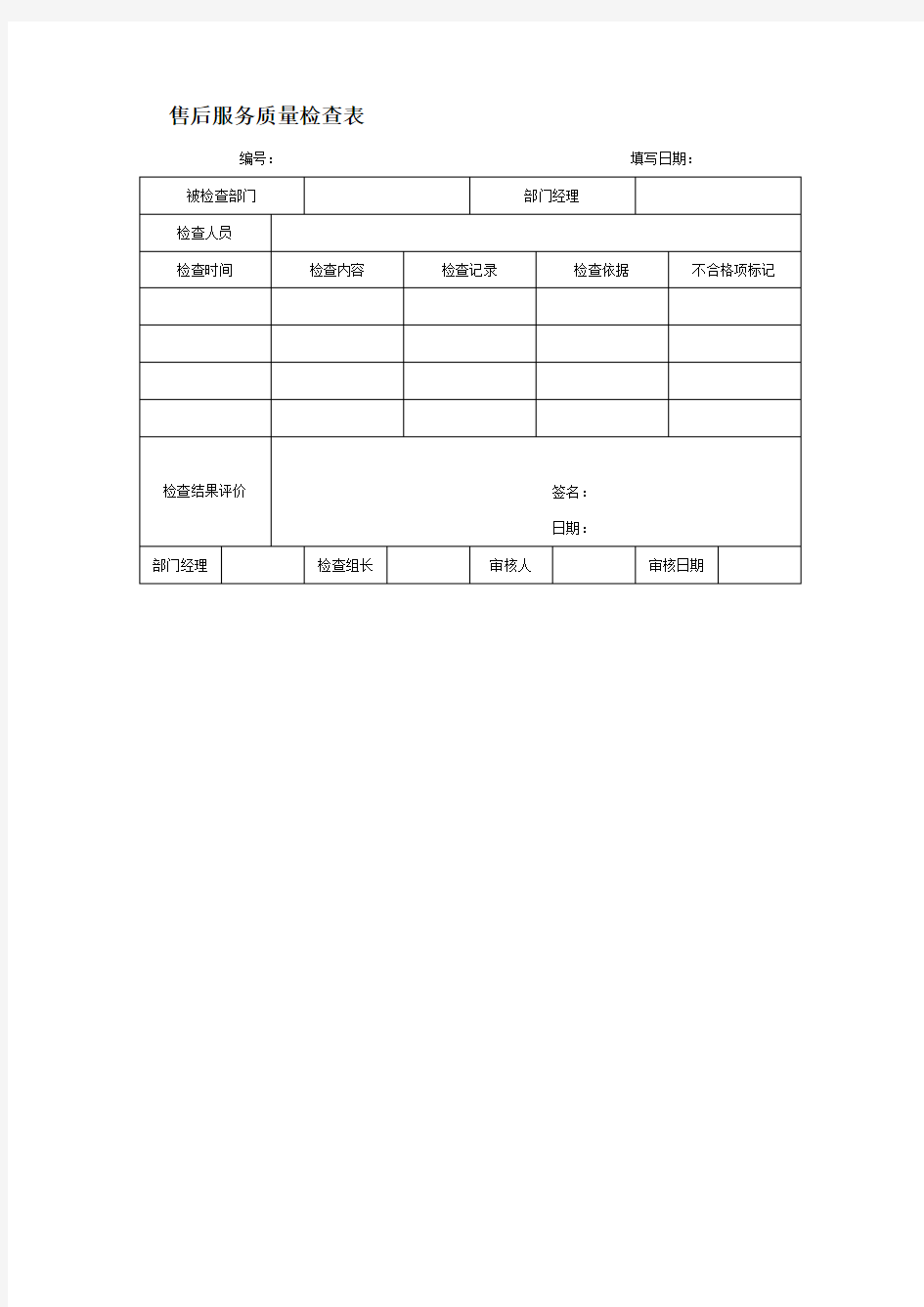 售后服务质量检查表