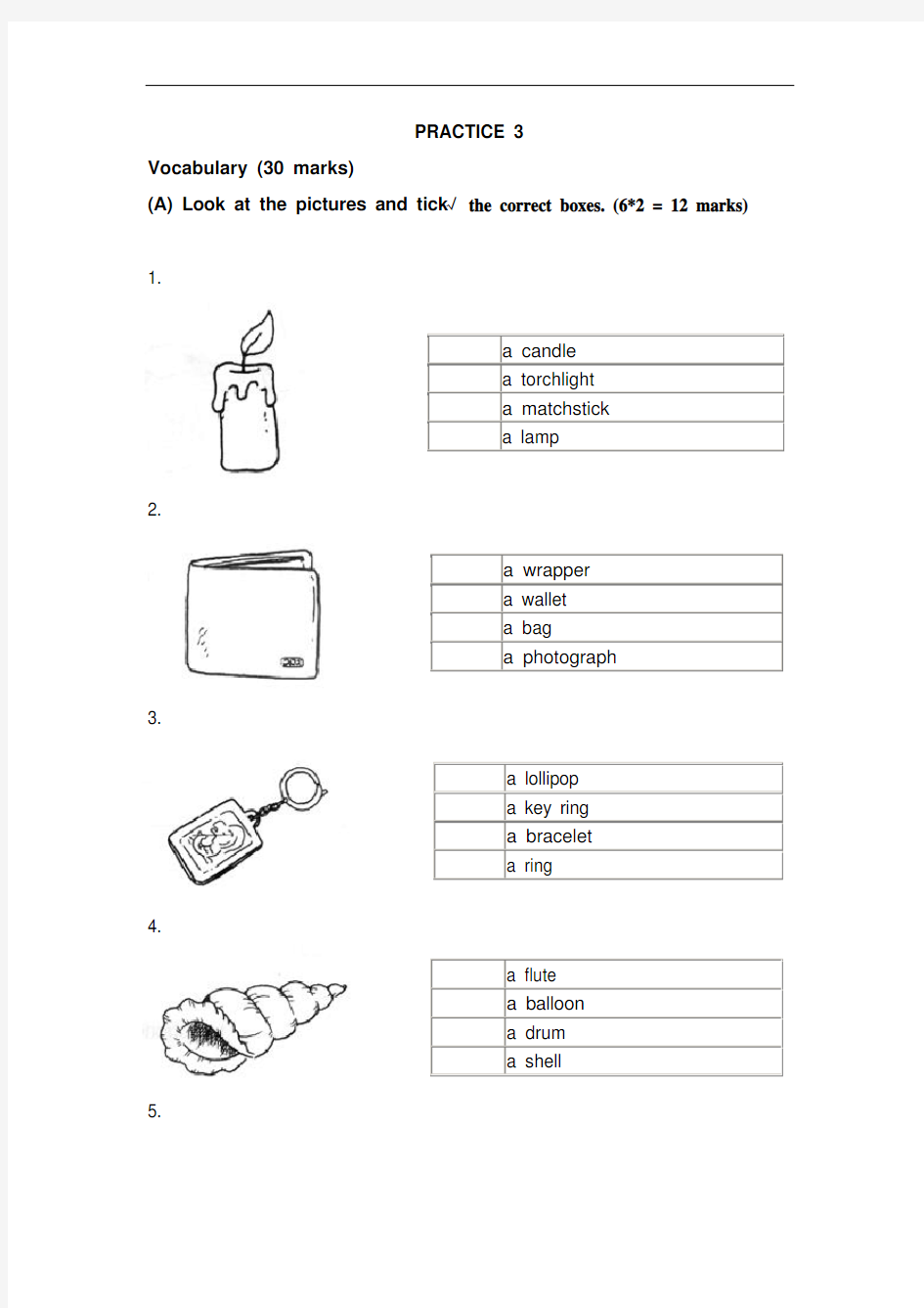 新加坡小学英语试卷一年级PRACTICE 3