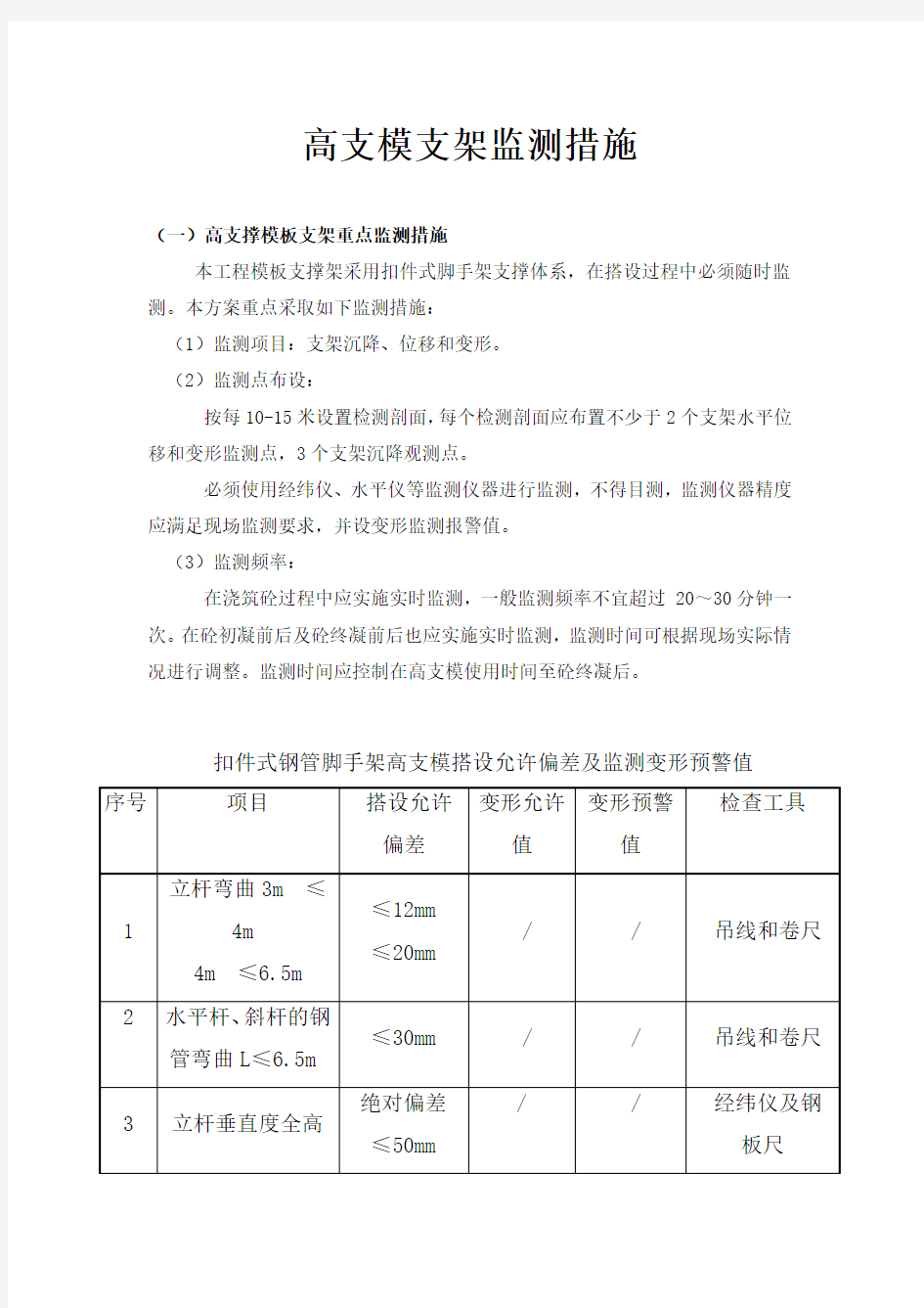 高支模支架监测措施