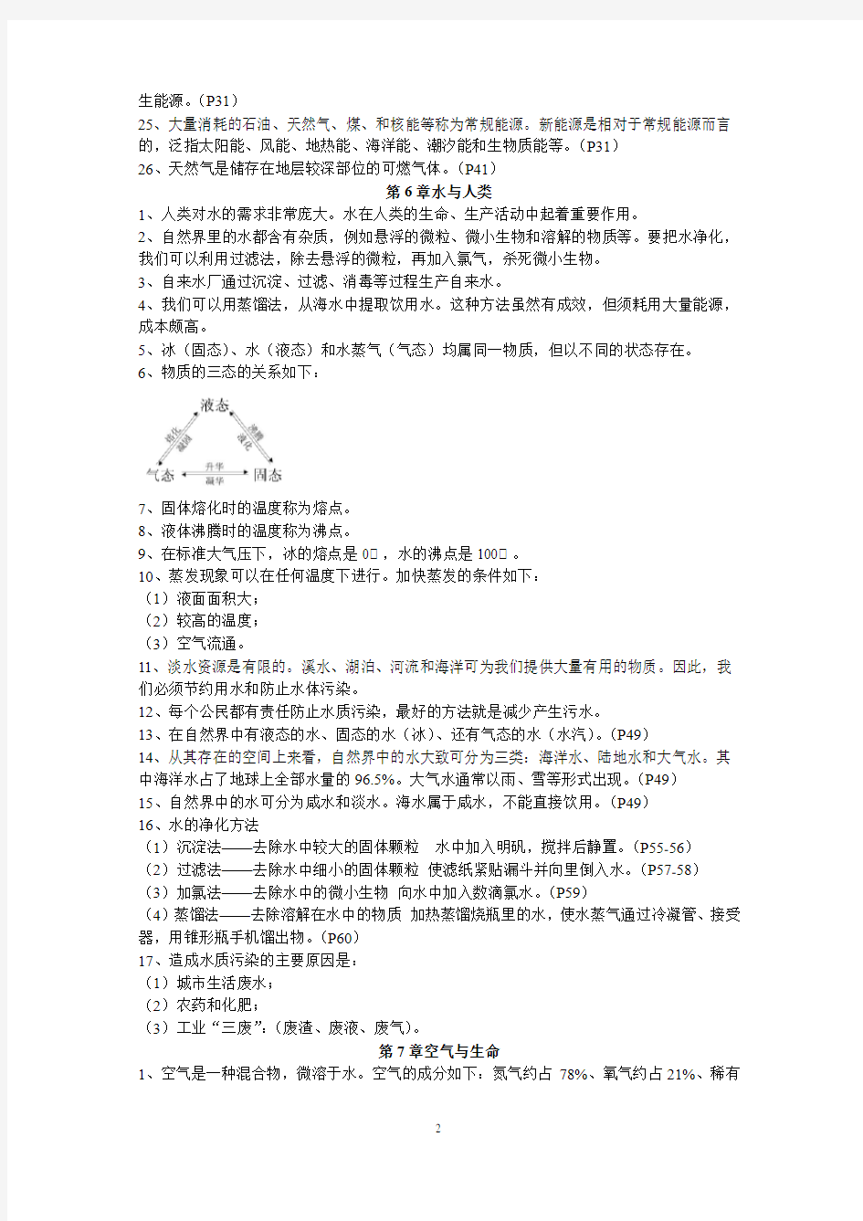 牛津上海版 六年级第二学期科学考点汇总