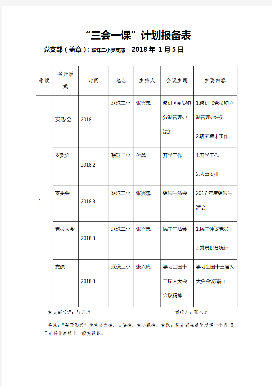 三会一课计划报备表