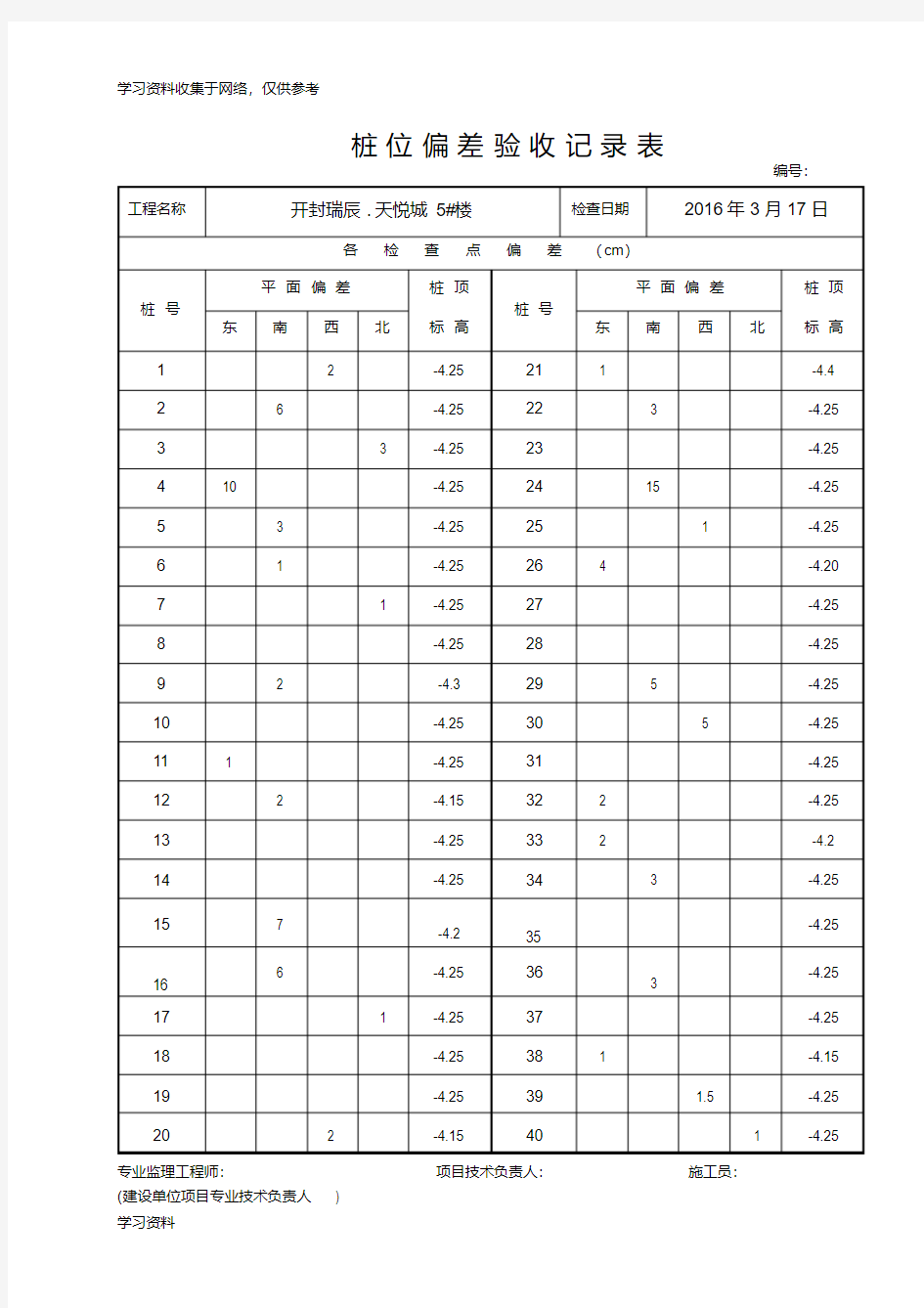 5#桩位偏差验收记录表