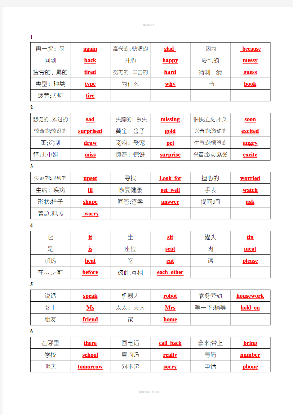 英语北京版四年级上册单词汇总