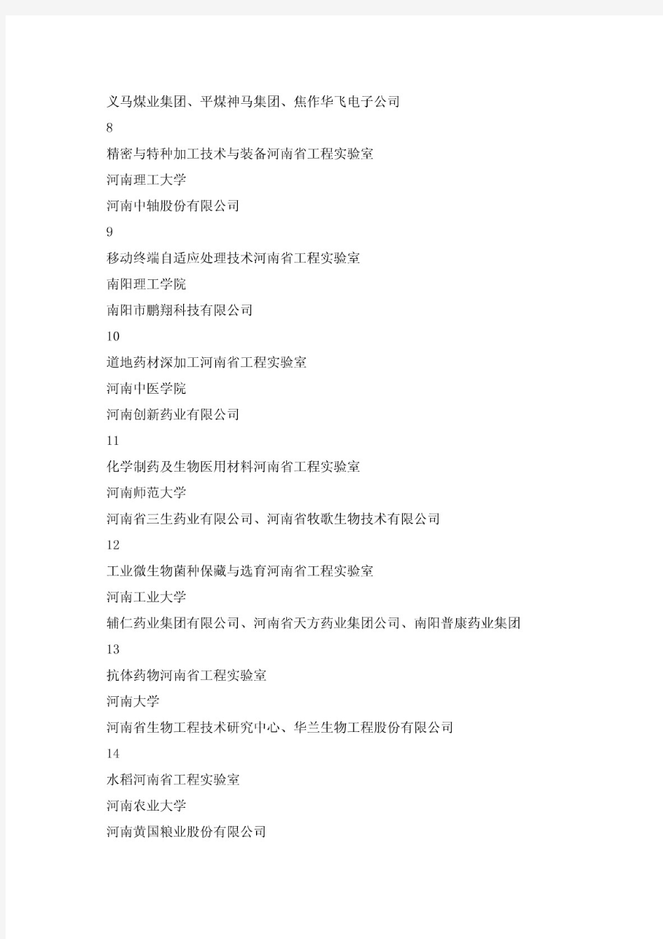 河南省工程实验室名单(历年立项建设)