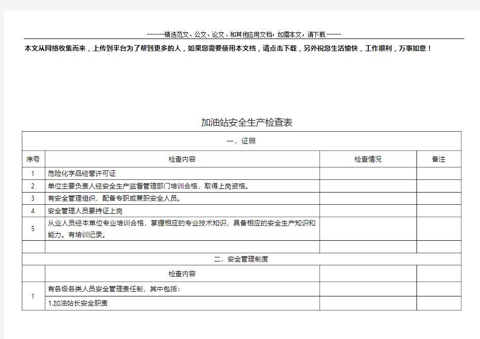 加油站安全生产检查表