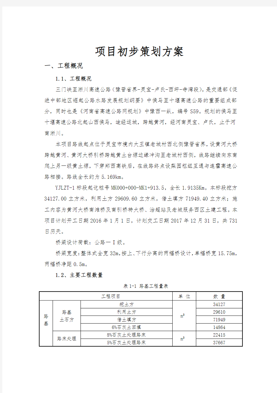 项目初步项目策划实施方案