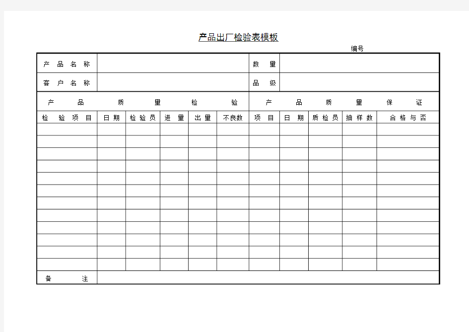 产品出厂检验表模板