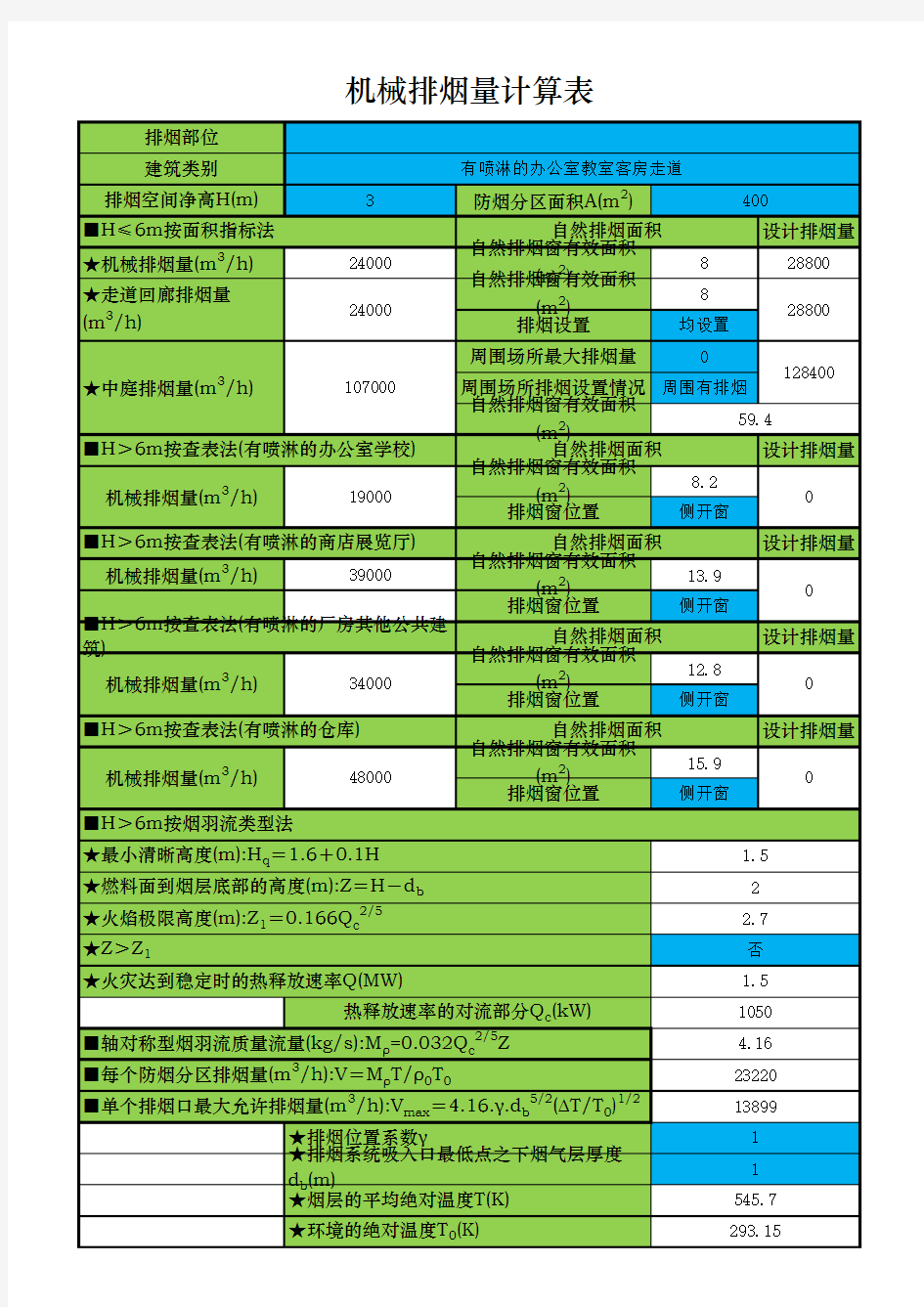 防烟排烟计算表(1)