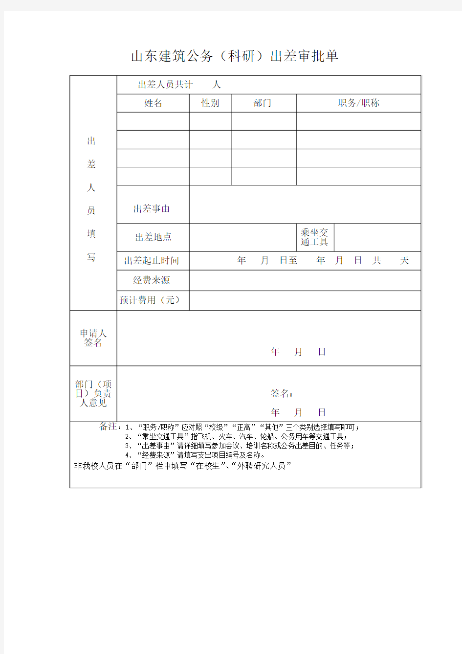 公务(科研)出差审批单