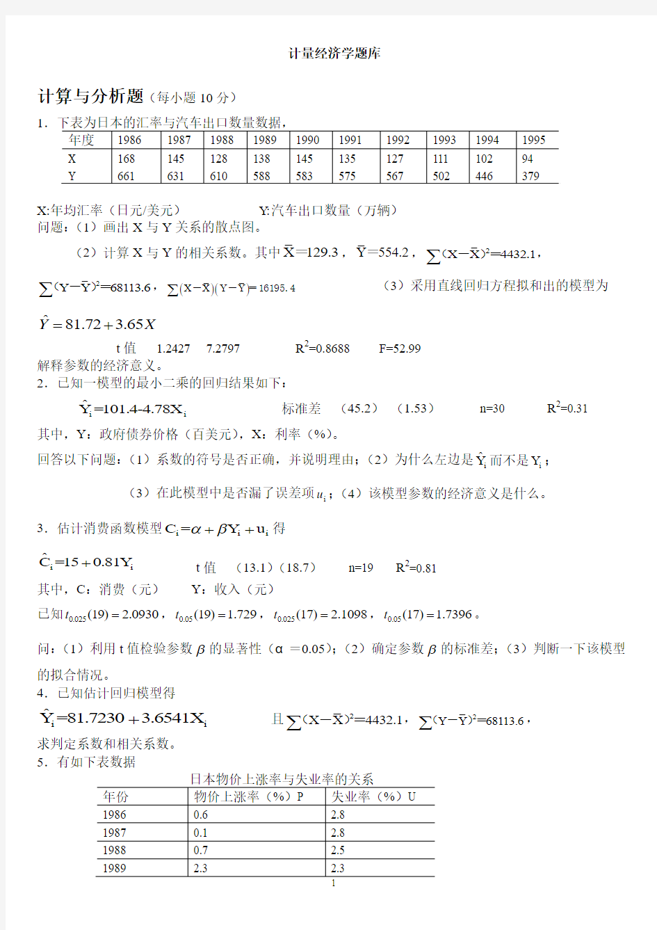 计量经济学题库(超完整版)及答案.