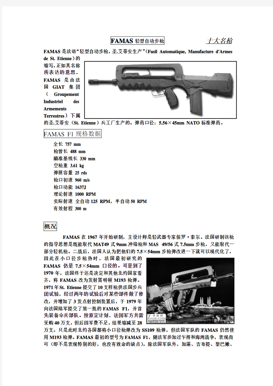 FAMAS轻型自动步枪             十大名枪