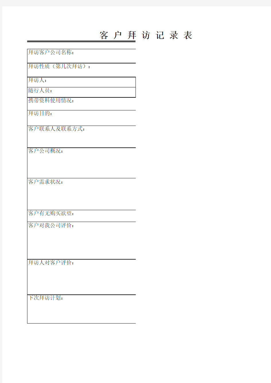 客户拜访记录表