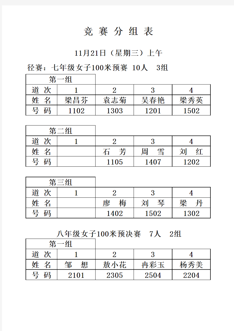 中学生运动会秩序册