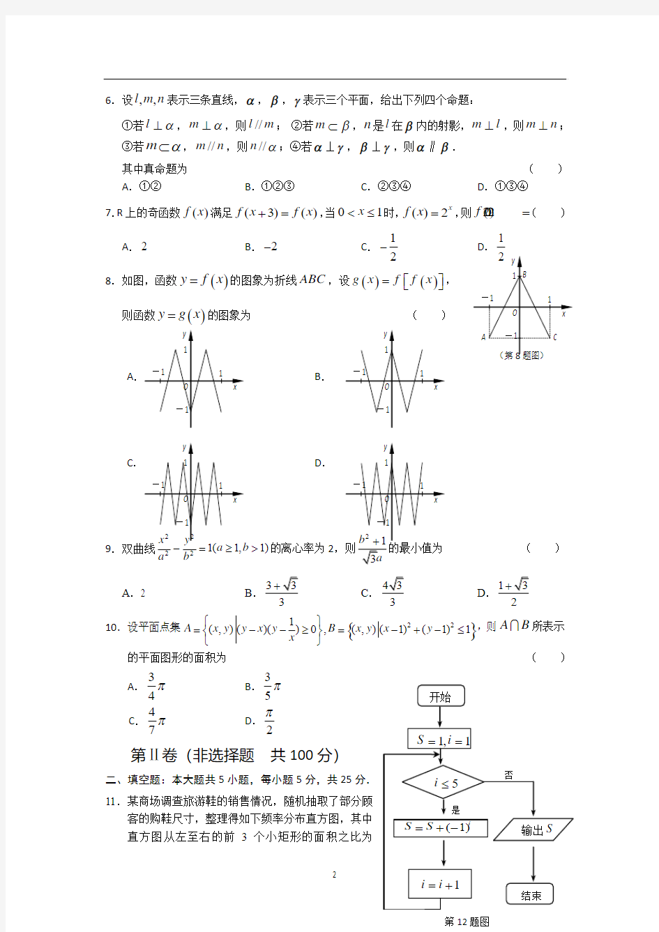 2014山东省高考仿真模拟冲刺(六)数学理试题及答案