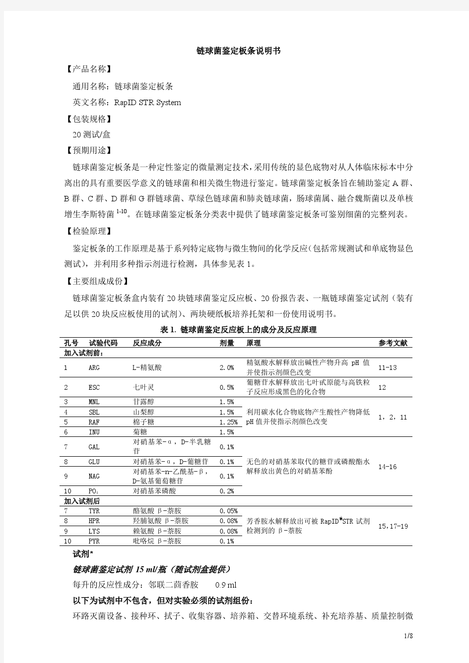 链球菌鉴定板条中文说明书-2012