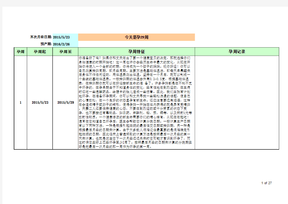 怀孕40周胎儿发育每周情况表OK