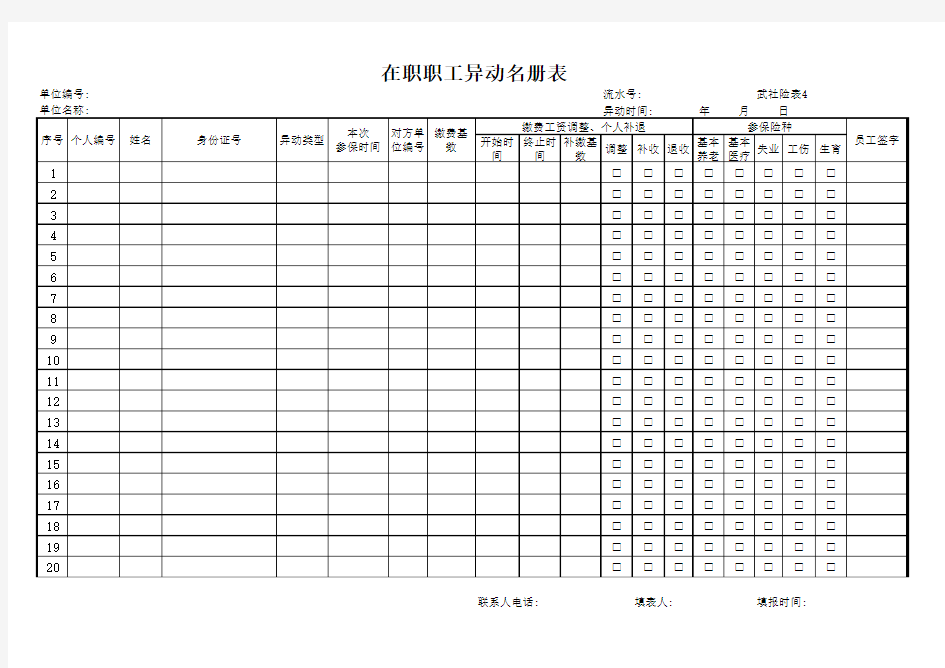 在职职工异动表