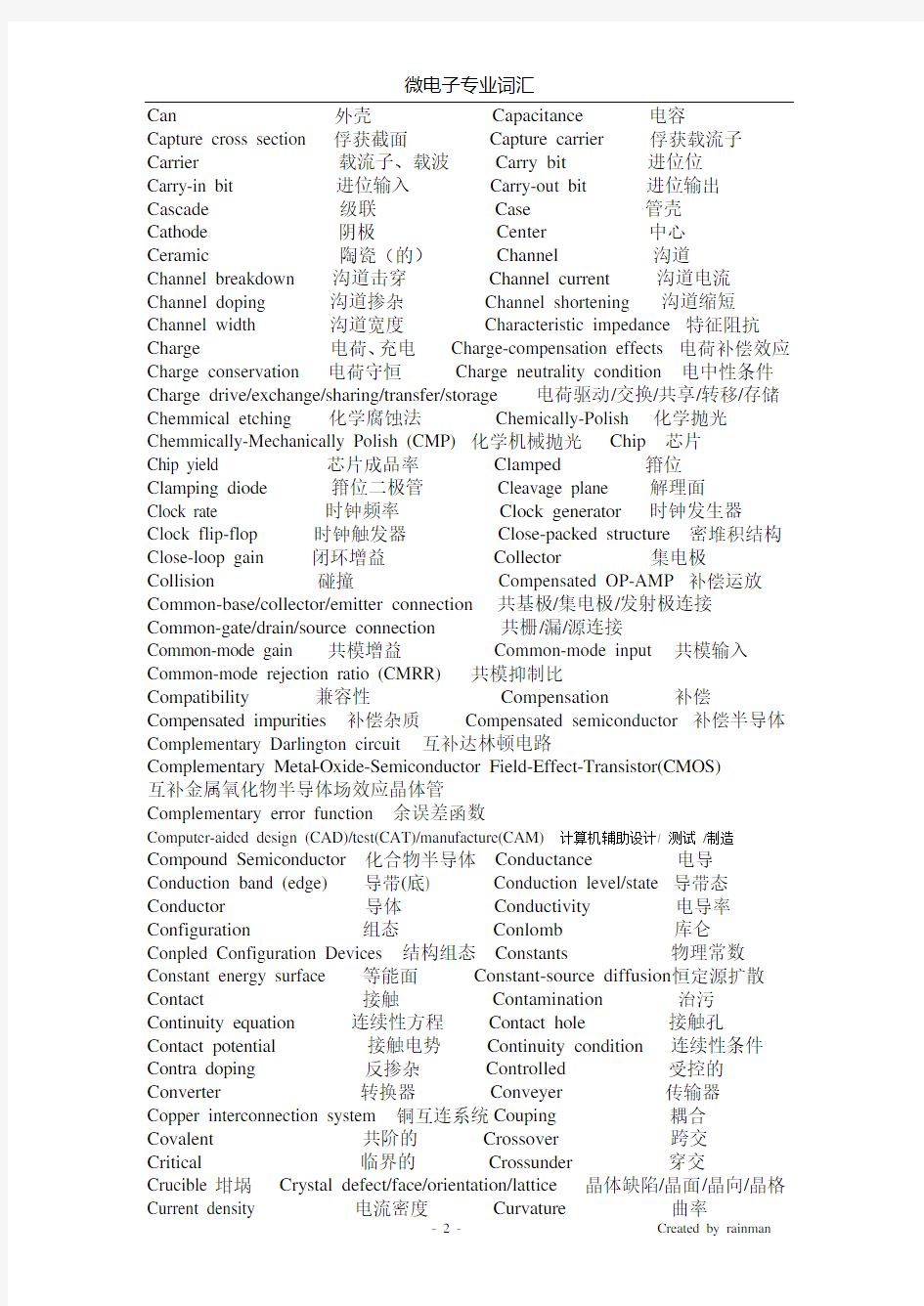 微电子专业英语常见词汇总