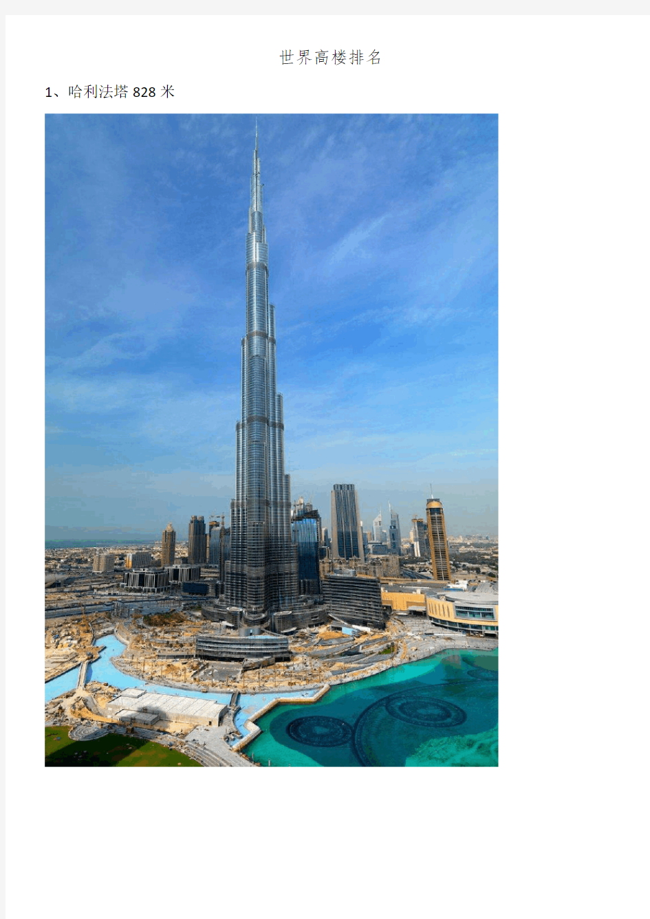 世界超高层建筑前30名排名统计(附图