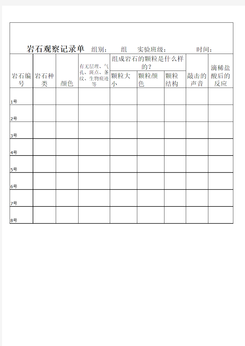 四年级下册科学实验记录单