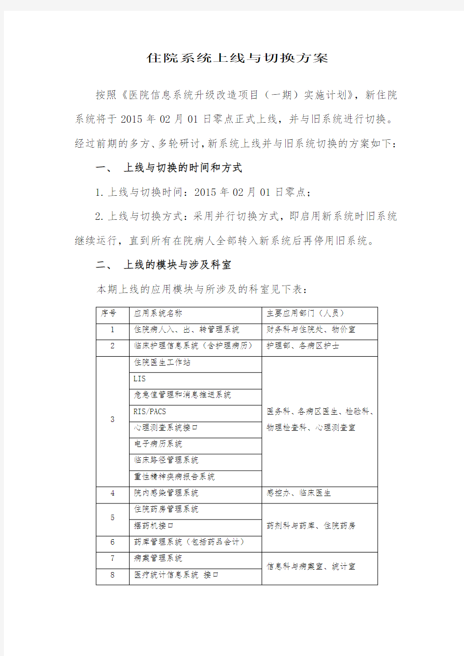 1-04 住院系统上线与切换方案