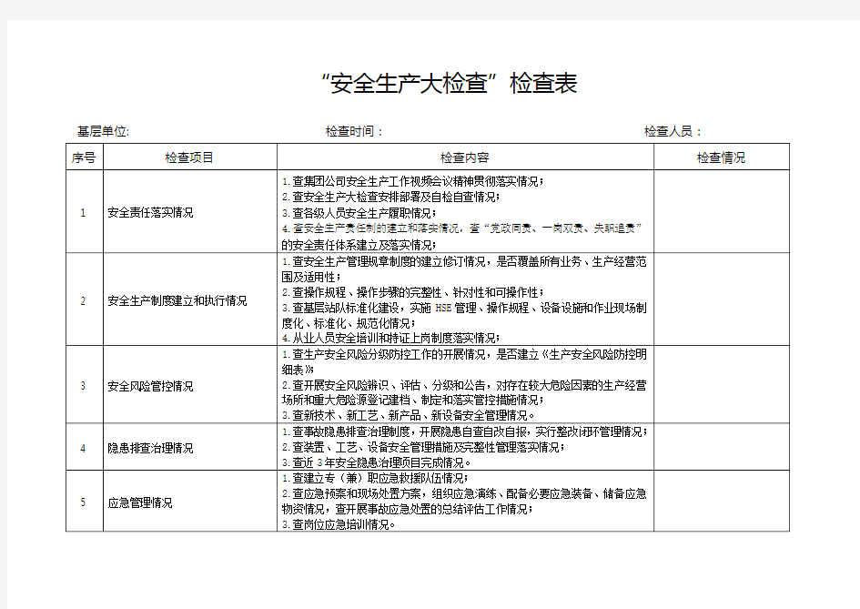 “安全生产大检查”检查表