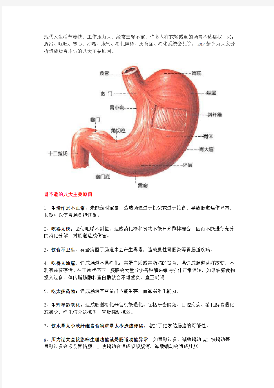 胃不舒服的常见八大原因