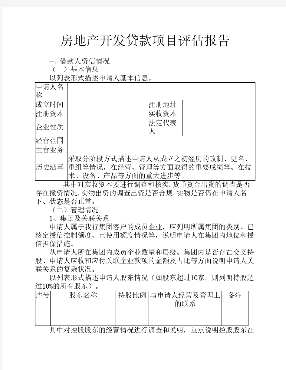 房地产开发贷款项目评估报告模板