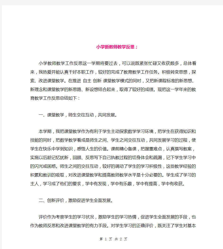 小学新教师教学反思