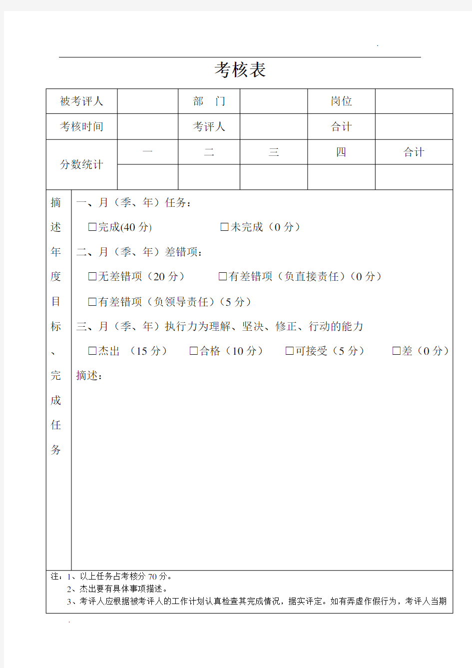 考核表模板