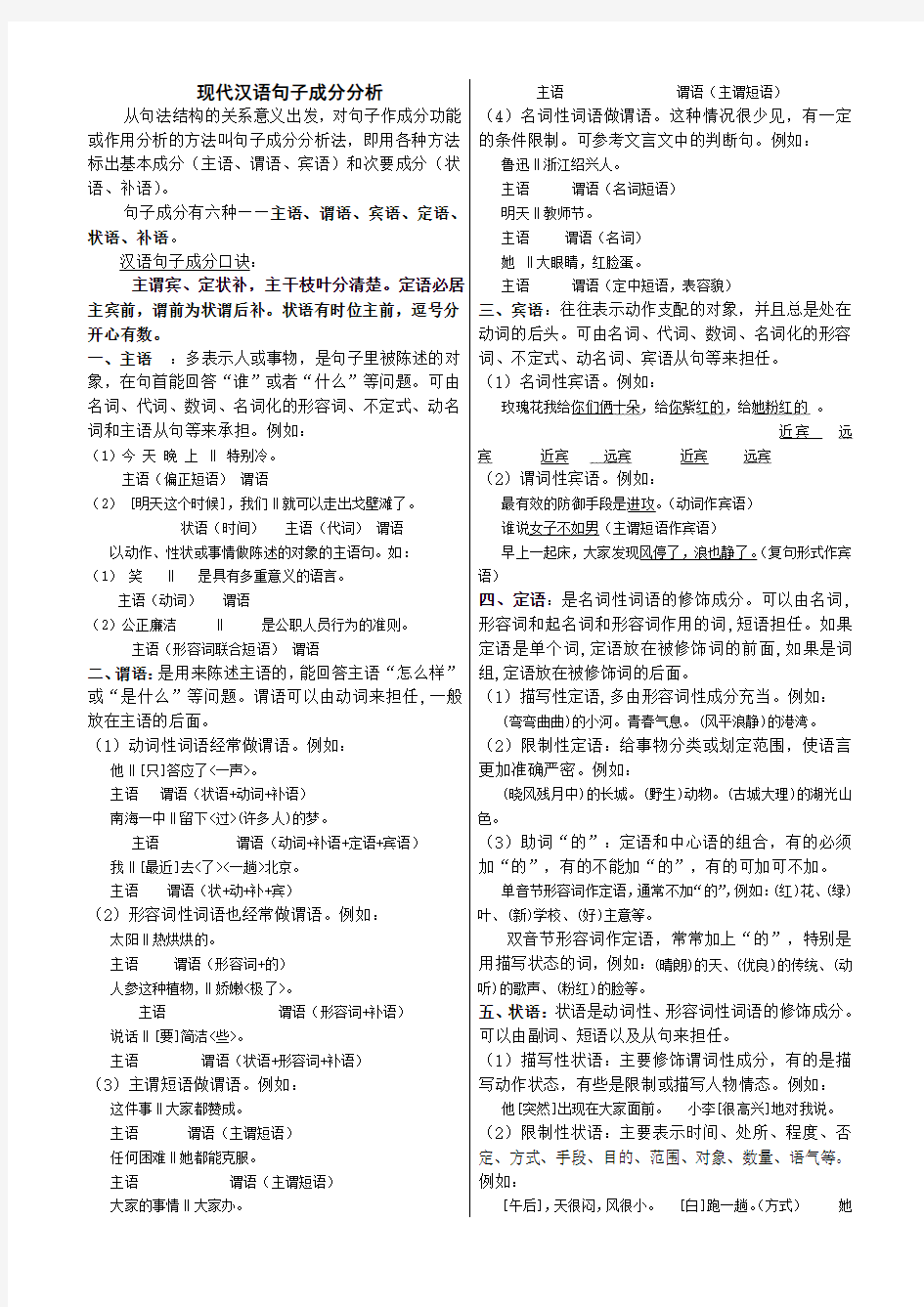 现代汉语句子成分分析