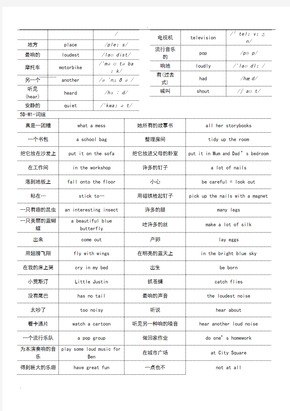 上海版牛津英语5B单词(含音标)与短语整理