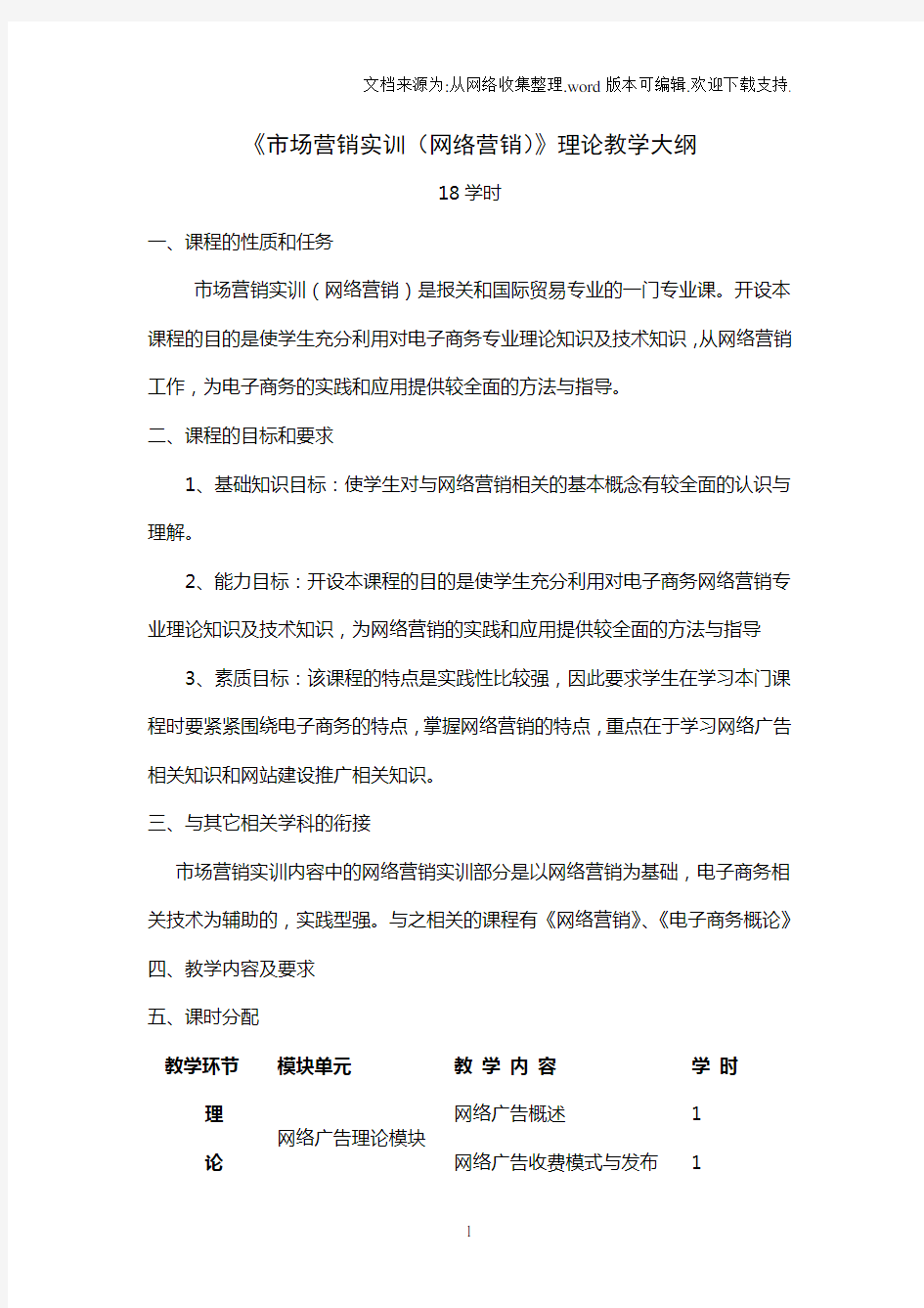 网络营销实训教学大纲