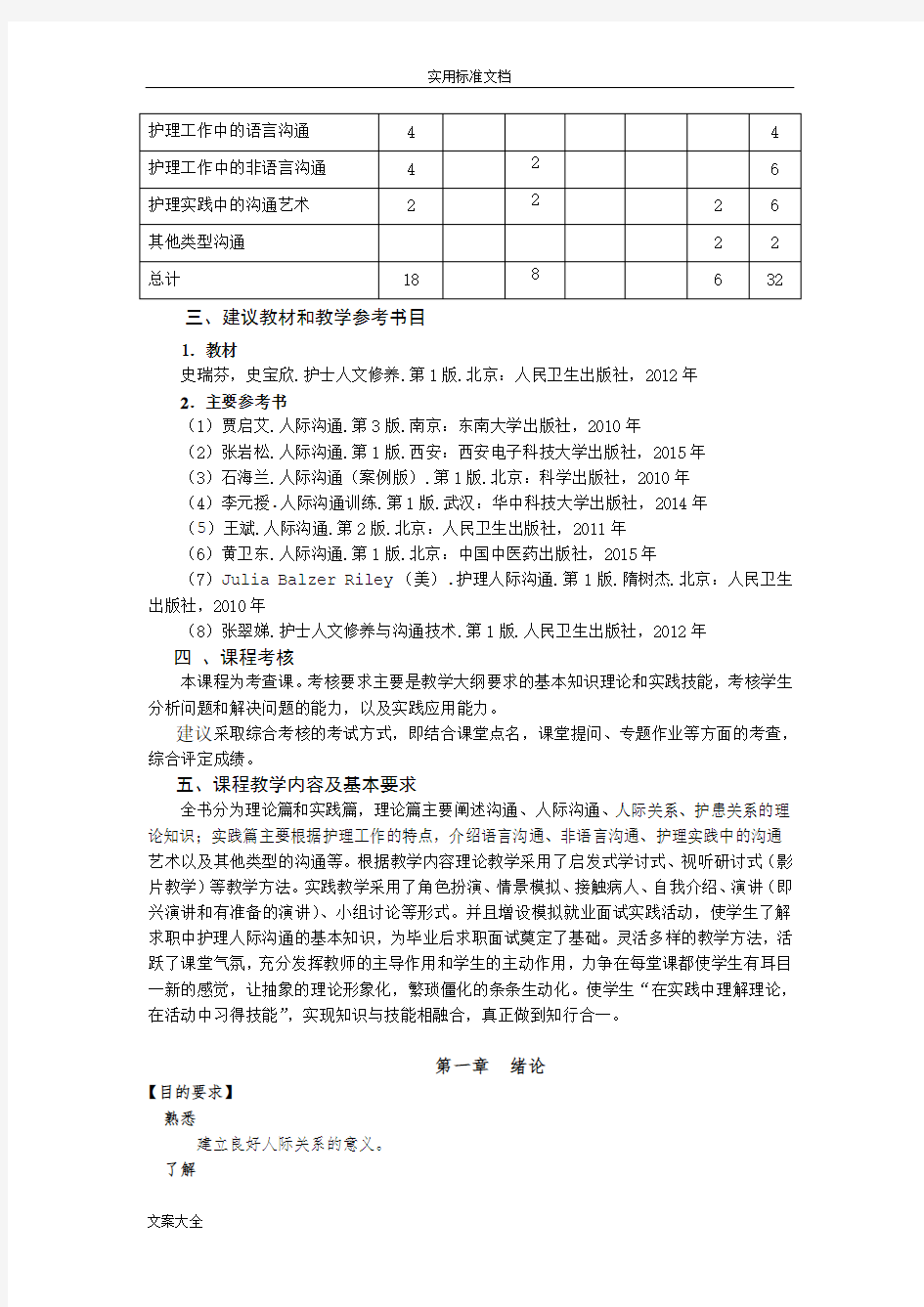 人际沟通教学大纲(理论+实训)