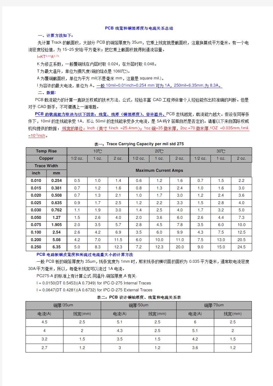 PCB线宽和铜箔厚度与电流关系总结