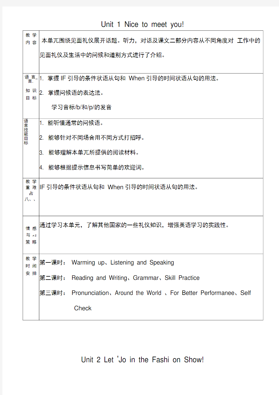 中等职业教育课程改革国家规划新教材英语第二册教案