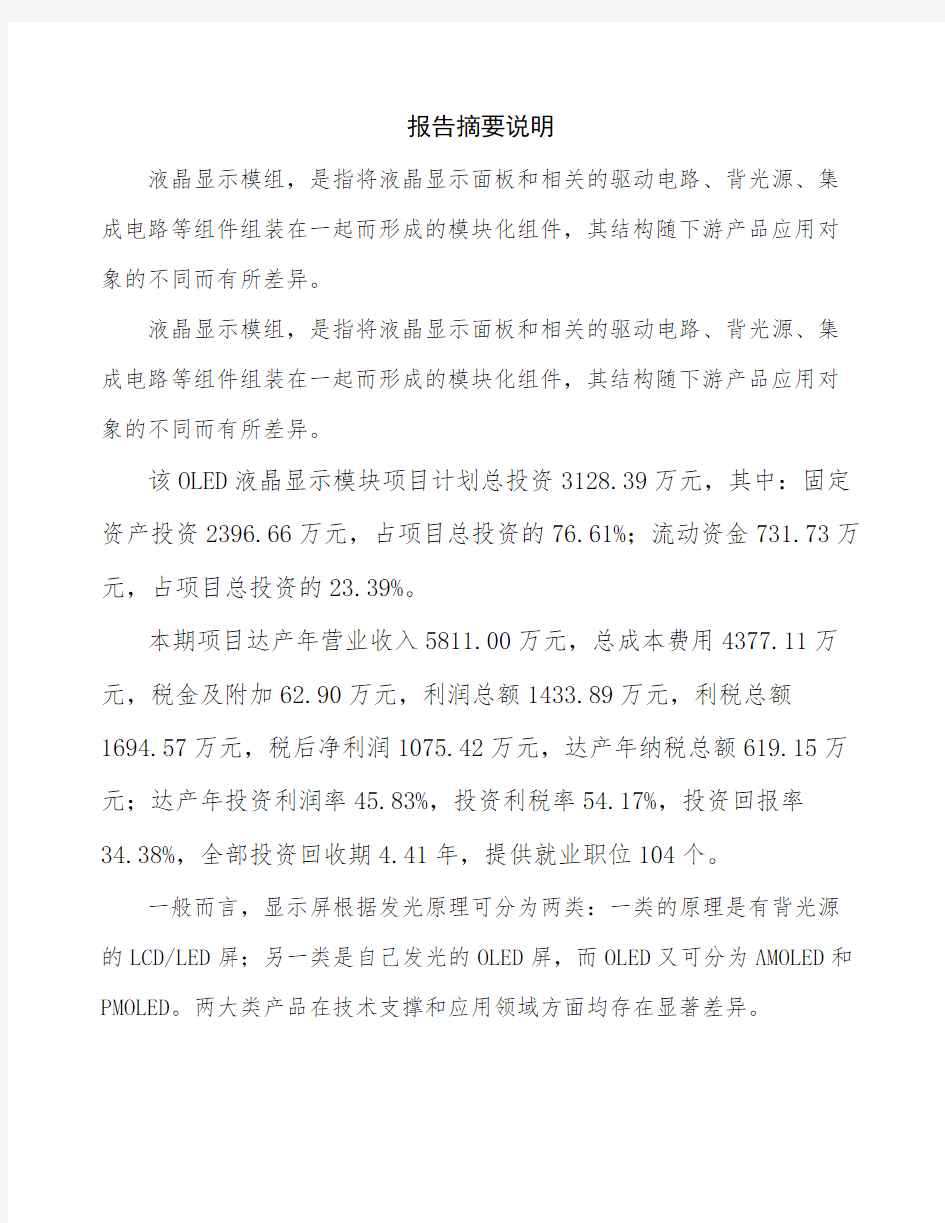 南京显示模块项目可行性研究报告