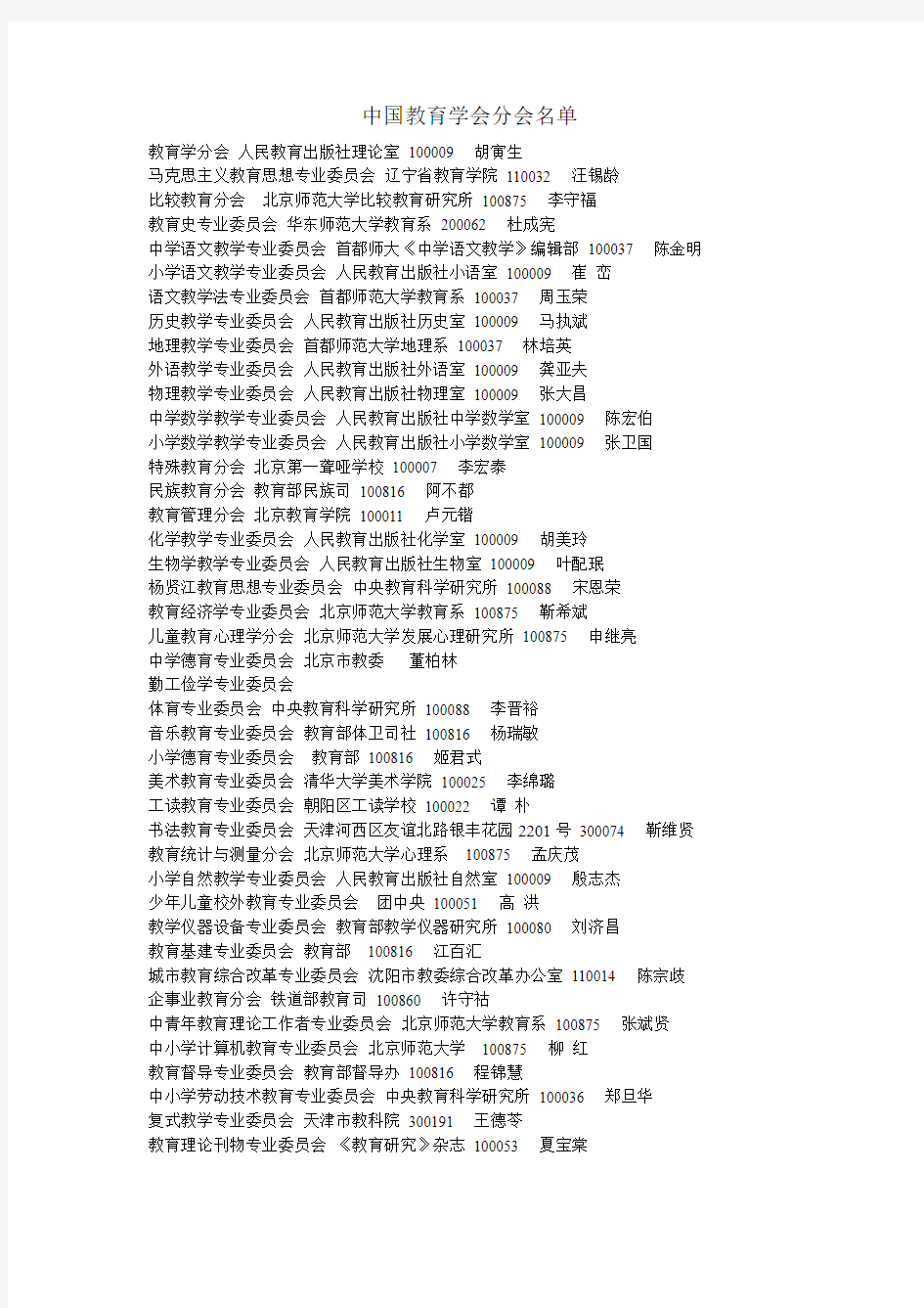 中国教育学会分支机构