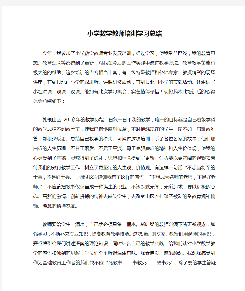 小学数学教师培训学习总结